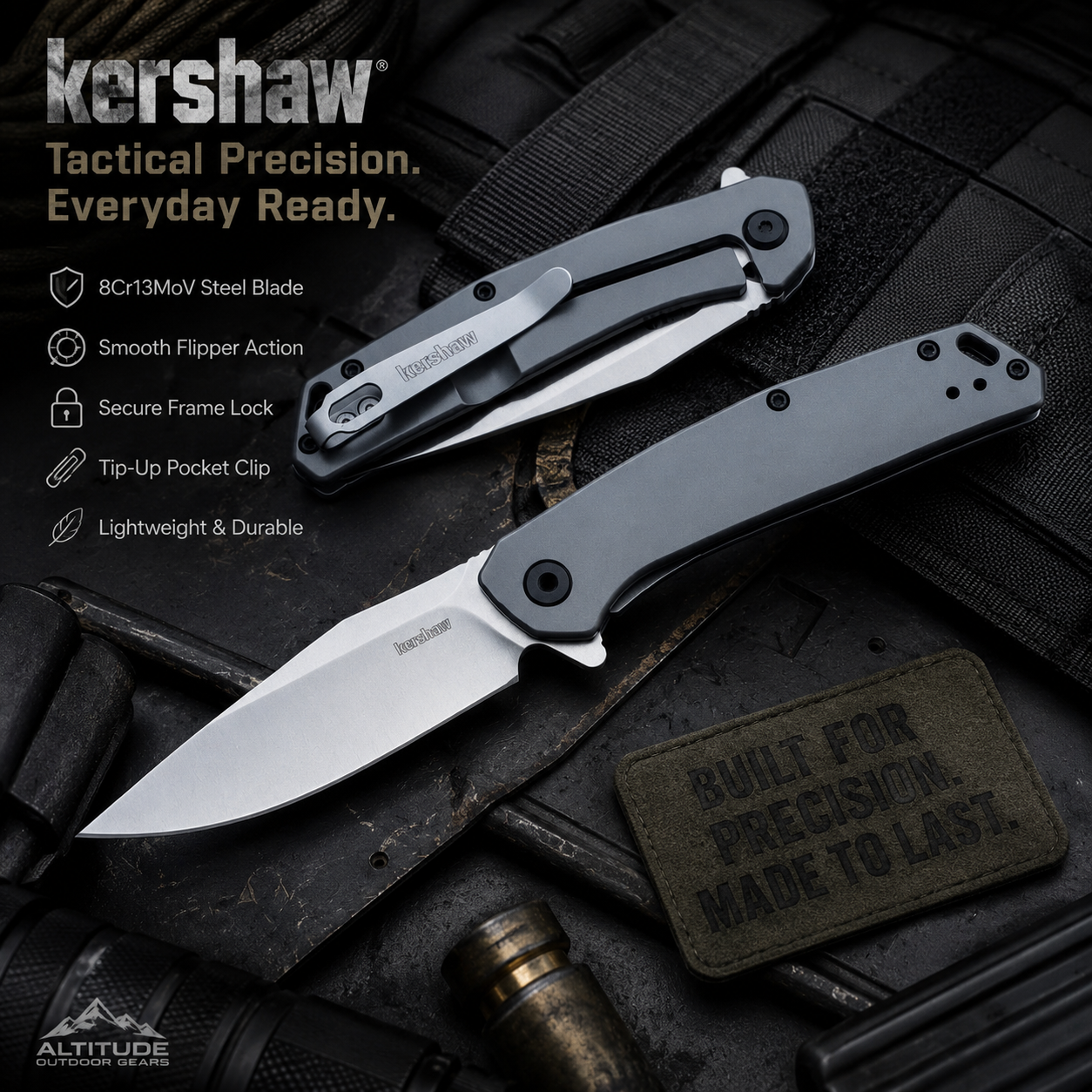Kershaw Align 1405, Assisted Flipper, Gray PVD Stainless Steel, pocket knife