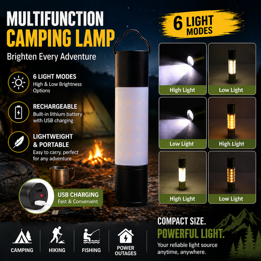 Rechargeable camping light lantern flashlight 6-modes 2600mah battery capacity