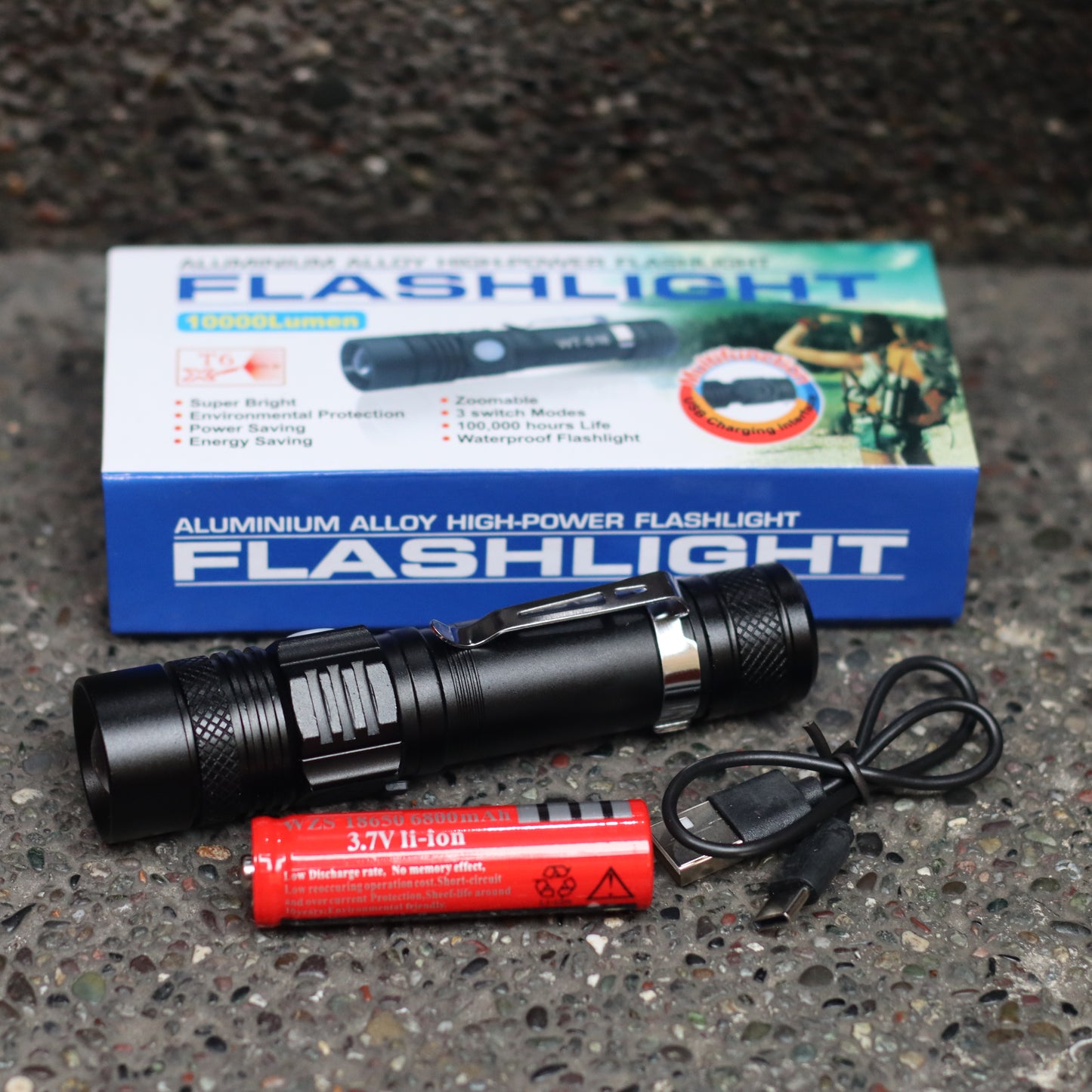 High-power LED rechargeable FLASHLIGHT T6 10,000 lumens USB type C