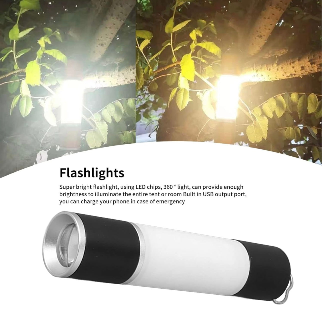 Rechargeable camping light lantern flashlight 6-modes 2600mah battery capacity