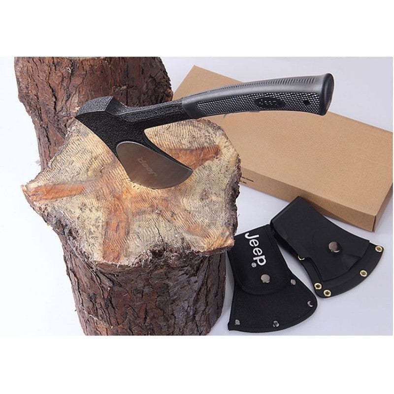 JEEP Tomahawk Heavy One Hand Axe 0.2 inch (5 mm) Thick Blade Rust Resistant Black Teflon Treatment 2 Cases Included