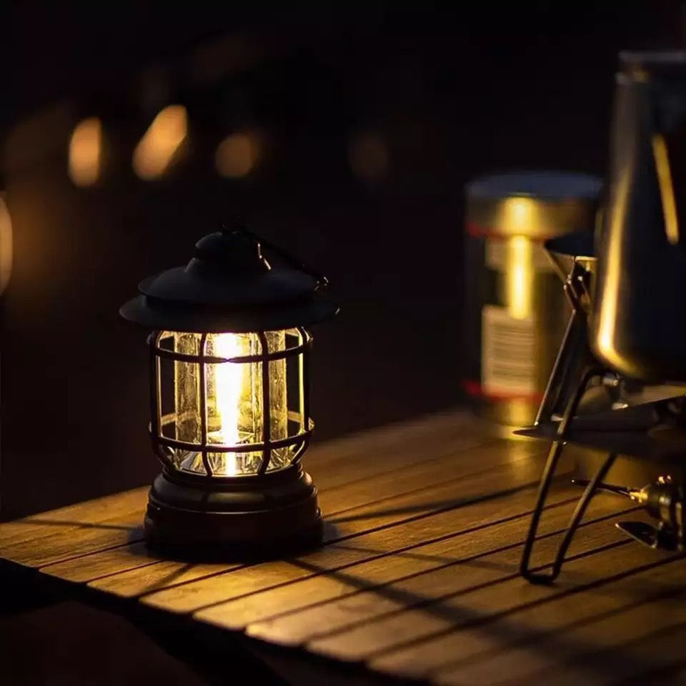 Mini Vintage Metal Hanging Lantern Warm Light Led Camp Lantern Rechargeable for outdoor