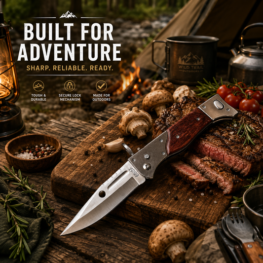 9‘’ AK 47 CCCP Pocket Knife with Slide Safety Lock，Portable Utility Folding Knives，8Cr13Mov Steel Blade and Wooden Handle, EDC Tool for Camping，Fishing，Hiking