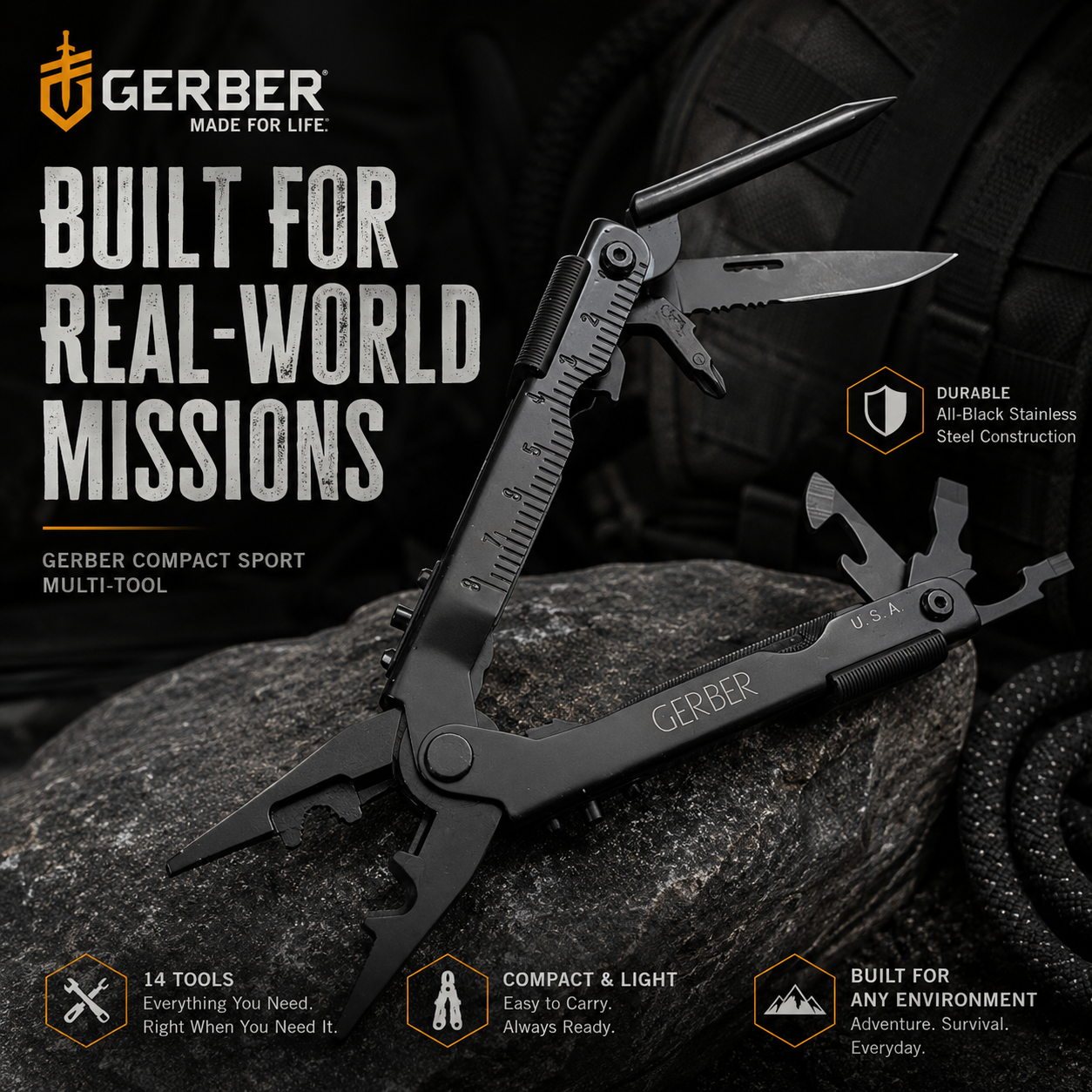 GERBER MULTI-PLIER 600 BASIC - NEEDLENOSE -BLACK